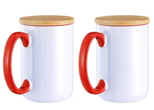 Custom 15oz Sublimation Coffee Mug with Bamboo Lid – Assorted Colors