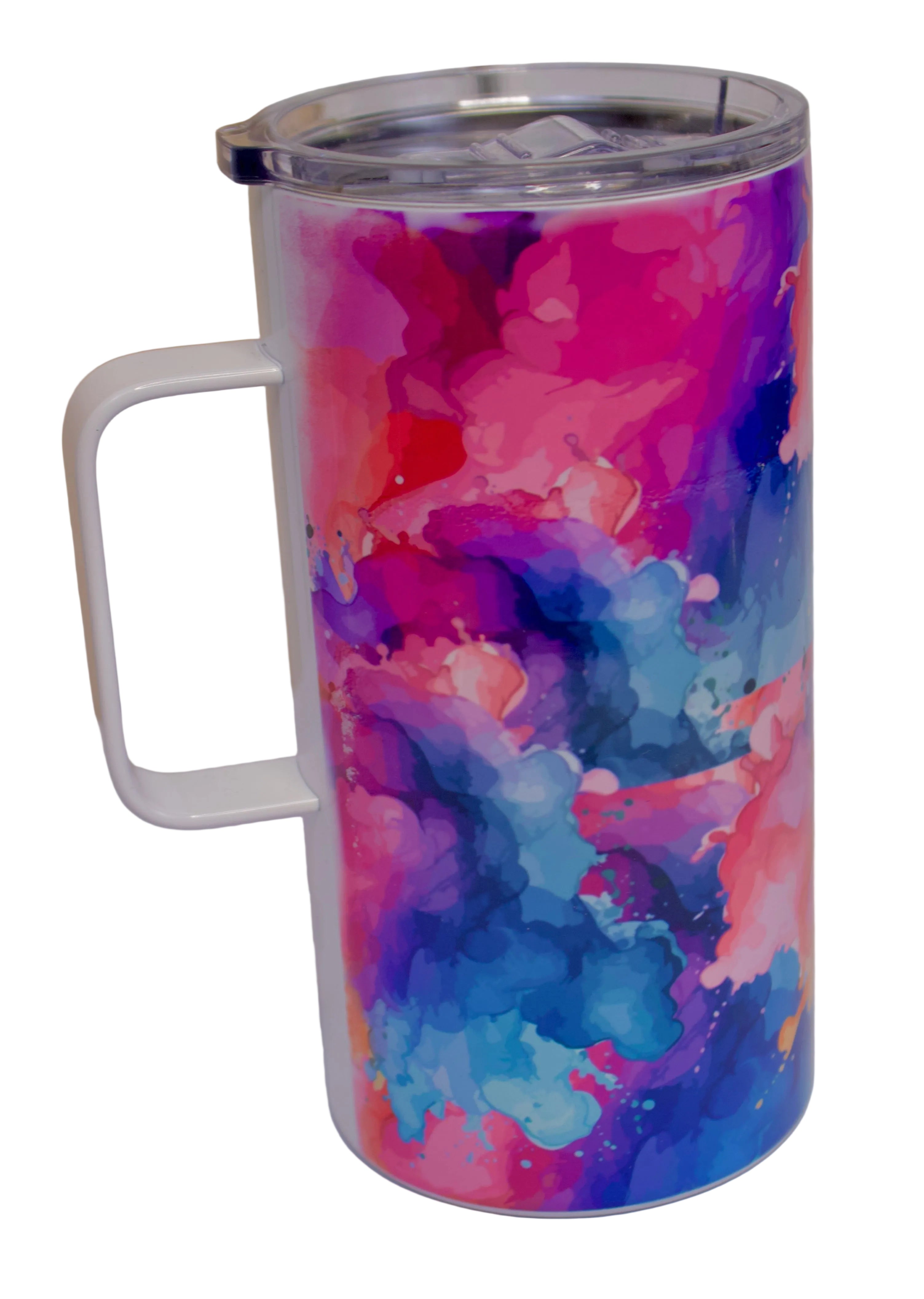 MARBLE WATERCOLOR  20 OZ Tumblers White Mugs with Handle, Stainless Steel Coffee Travel Cups with Sliding Lid