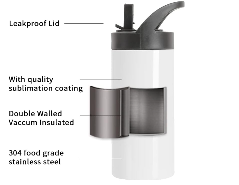 SEEK GOD FIRST Kids Water Bottle 16 OZ White Stainless Steel Vacuum Flask Tumblers Cups with Sippy Up Lid and Straw