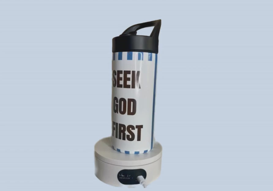 SEEK GOD FIRST Kids Water Bottle 16 OZ White Stainless Steel Vacuum Flask Tumblers Cups with Sippy Up Lid and Straw