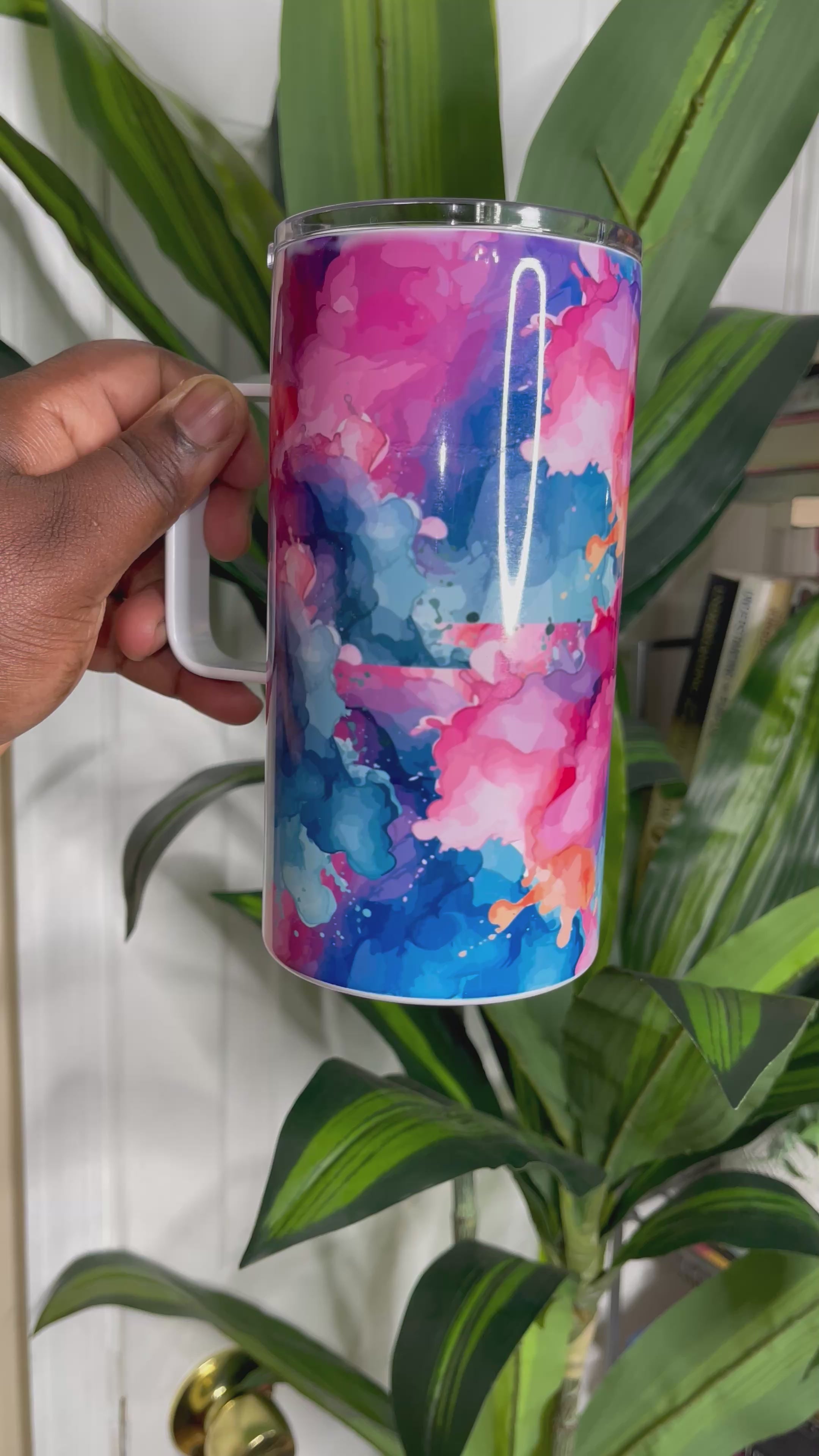 MARBLE WATERCOLOR  20 OZ Tumblers White Mugs with Handle, Stainless Steel Coffee Travel Cups with Sliding Lid